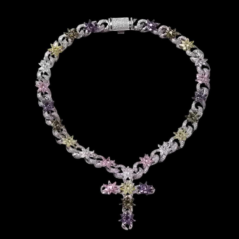 BLOSSOM FLOWER CROSS NECKLACE