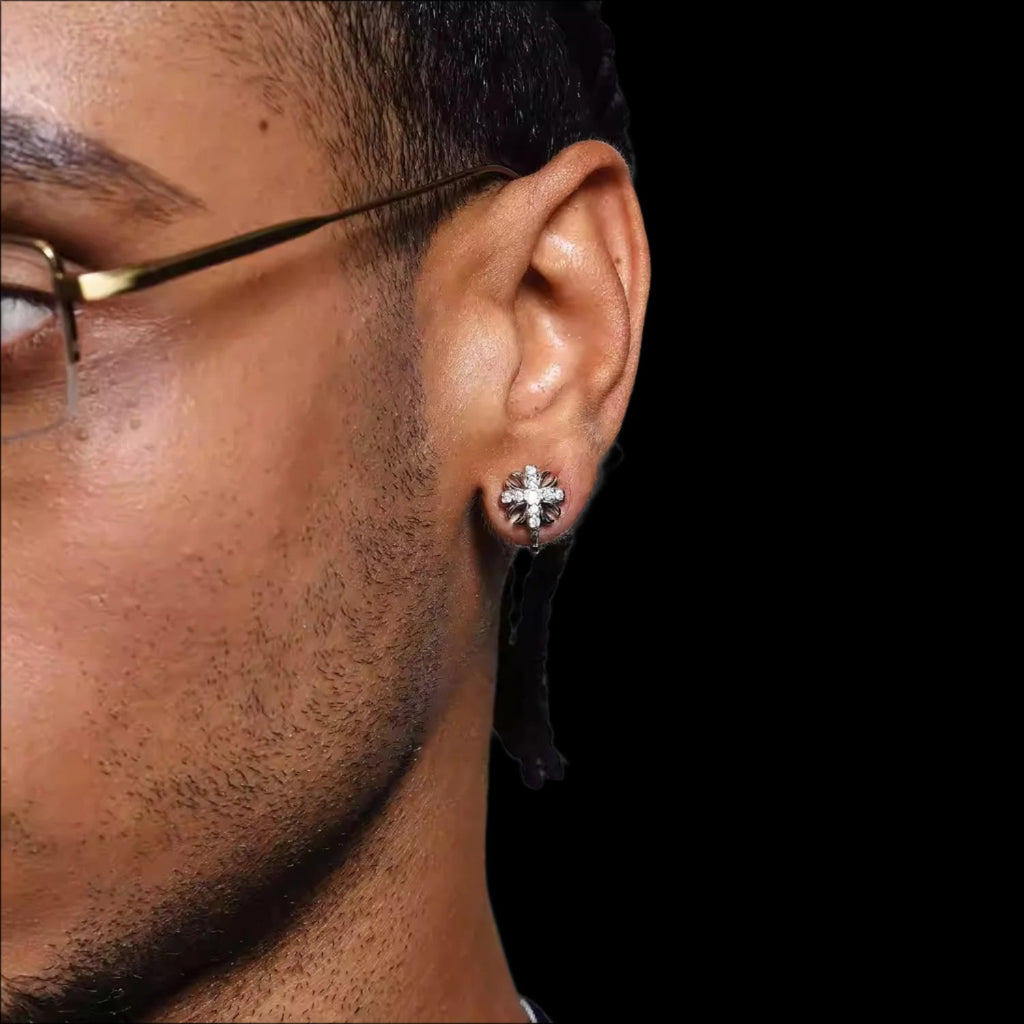 MOISSANITE IRIS CROSS EARRINGS